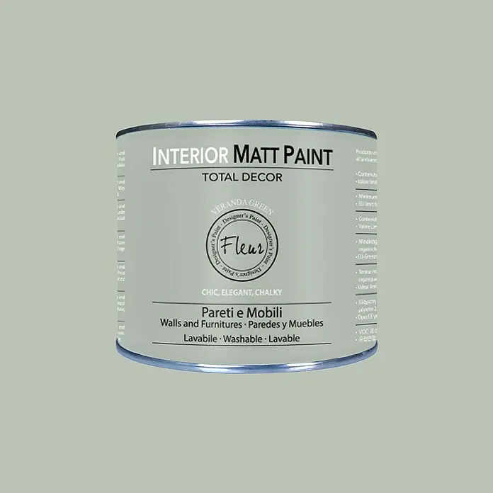 Fleur Pintura para efectos decorativos Interior Matt Paint - Veranda Green, 375 ml - Un bote de pintura mate para interiores de Total Decor en color Veranda Green, apta para paredes y muebles.