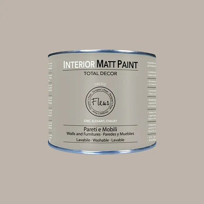 Fleur Pintura para efectos decorativos Interior Matt Paint - Greige, 375 ml - Bote de pintura mate para interiores "Greige" de Fleur, ideal para paredes y muebles, con un acabado elegante y calcáreo.
