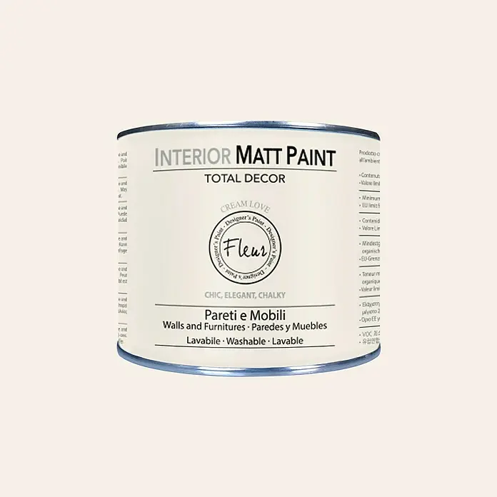 Fleur Pintura para efectos decorativos Interior Matt Paint - Cream Love, 375 ml - Bote de pintura interior mate de la marca Fleur en color Cream Love, para paredes y muebles. Pintura lavable.