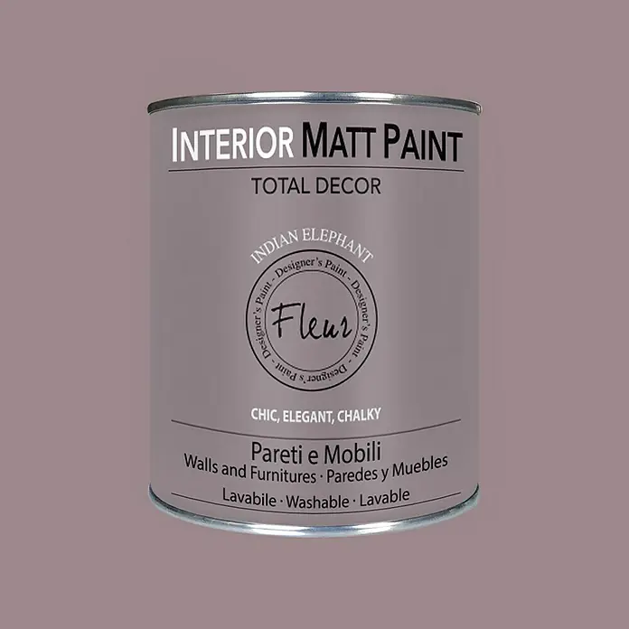 Fleur Pintura para efectos decorativos Interior Matt Paint - Indian Elephant, 750 ml - Bote de pintura mate para interiores gris elefante de Fleur. Ideal para paredes y muebles, lavable y elegante.