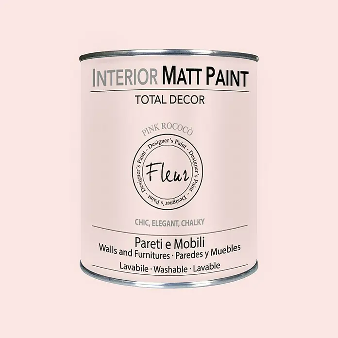 Fleur Pintura para efectos decorativos Interior Matt Paint - Pink Rococo, 750 ml - Lata de pintura mate para interiores "Pink Rococo" de Fleur, ideal para paredes y muebles. Fórmula chic, elegante y lavable.