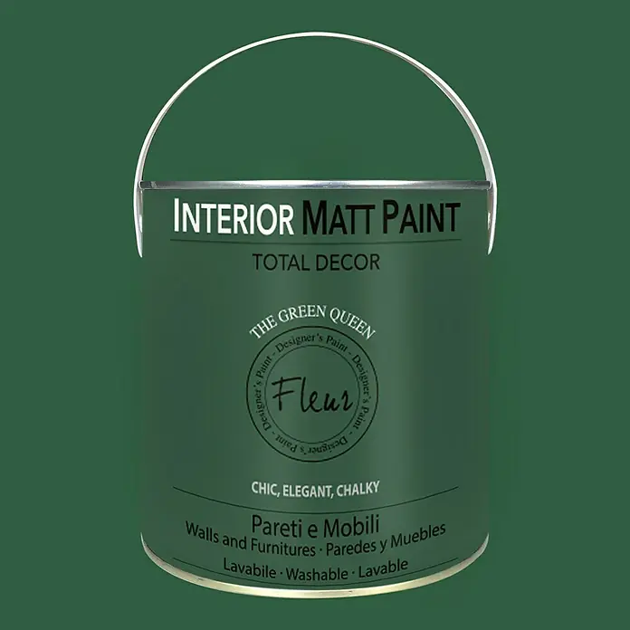 Fleur Pintura para efectos decorativos Interior Matt Paint - The Green Queen, 2,5 l - Bote de pintura mate interior "The Green Queen" de Fleur, ideal para paredes y muebles, con un acabado elegante y calcáreo. Lavable y con estilo.