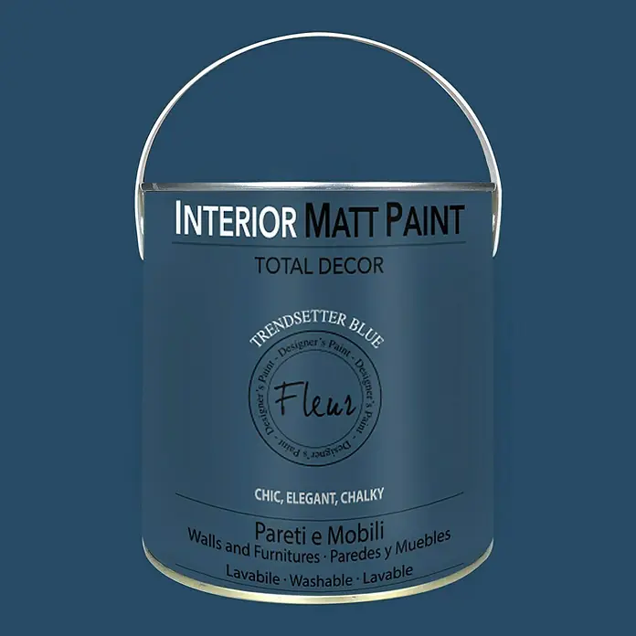 Fleur Pintura para efectos decorativos Interior Matt Paint - Trend Blue, 2,5 l - Un bote de pintura mate para interiores en color "Trendsetter Blue", ideal para paredes y muebles, lavable, chic y elegante.