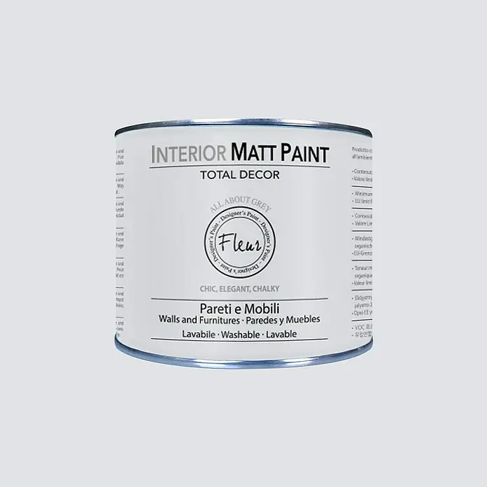 Fleur Pintura para efectos decorativos Interior Matt Paint - All About Grey, 375 ml - Bote de pintura interior mate, Total Decor, All About Grey, para paredes y muebles. Chic, elegante, calizo, para un hogar bonito.