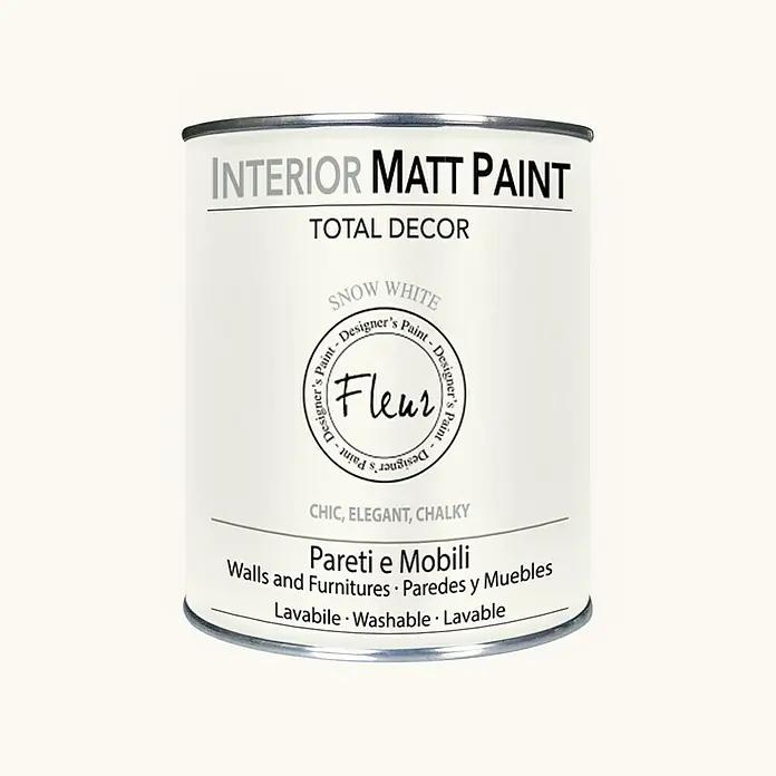 Fleur Pintura para efectos decorativos Interior Matt Paint - Snow White, 750 ml - Una lata de pintura mate para interiores Fleur "Snow White" para paredes y muebles, lavable.