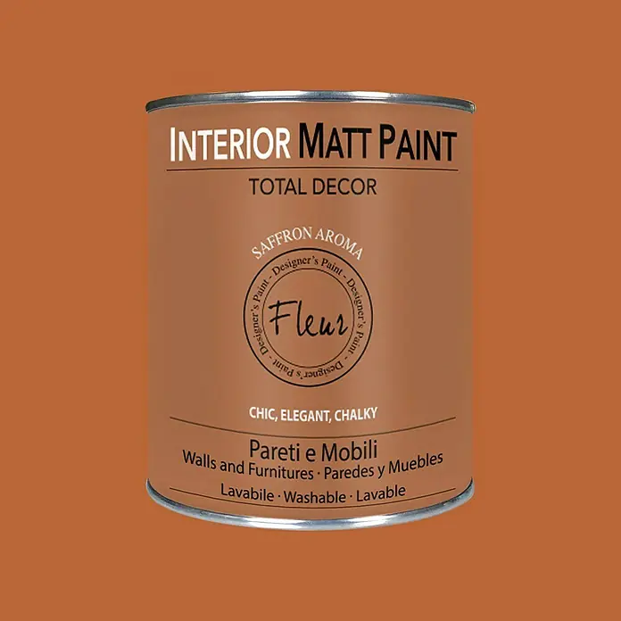 Fleur Pintura para efectos decorativos Interior Matt Paint - Saffron Aroma, 750 ml - Pintura Interior Mate "Saffron Aroma" de Fleur, apta para paredes y muebles, lavable, para un diseño interior elegante.