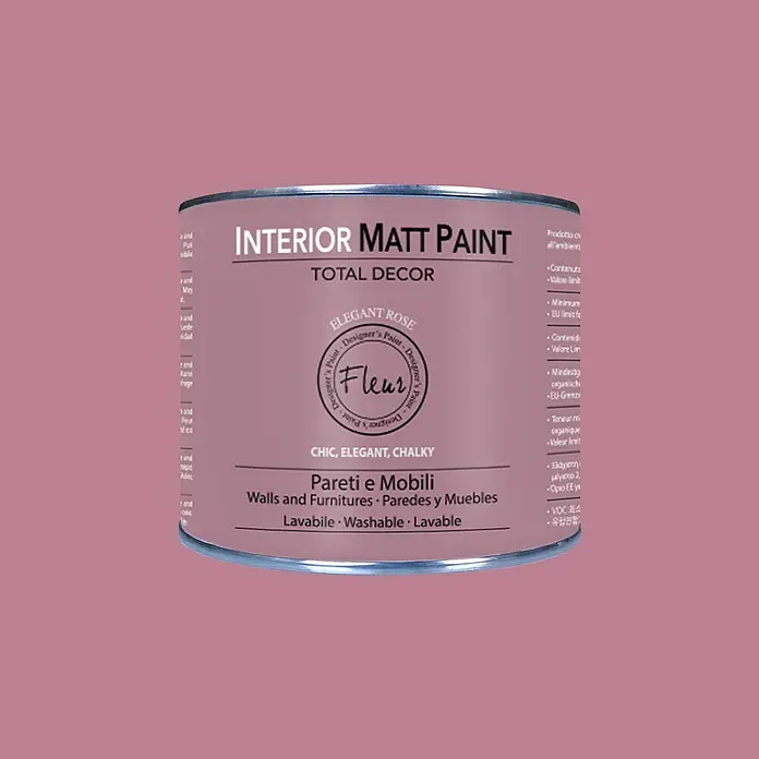 Fleur Pintura para efectos decorativos Interior Matt Paint - Elegant Rose, 375 ml - Bote de pintura mate para interiores "Elegant Rose" de Total Decor, ideal para paredes y muebles. Chic, elegante y con aspecto calcáreo. Lavable.