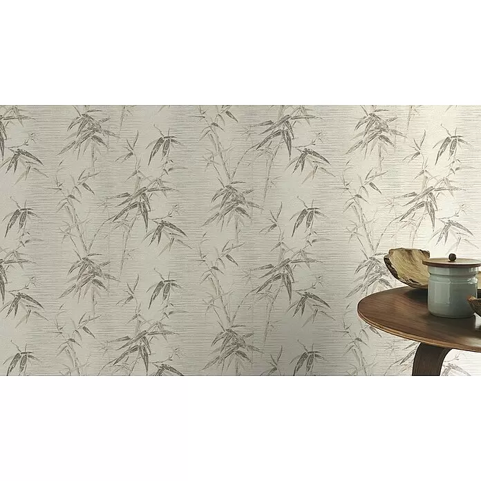 Rasch Tapetenwechsel 2 Vliestapete Bambus - Cremegrau, Floral, 10,05 x 0,53 m - Detailaufnahme