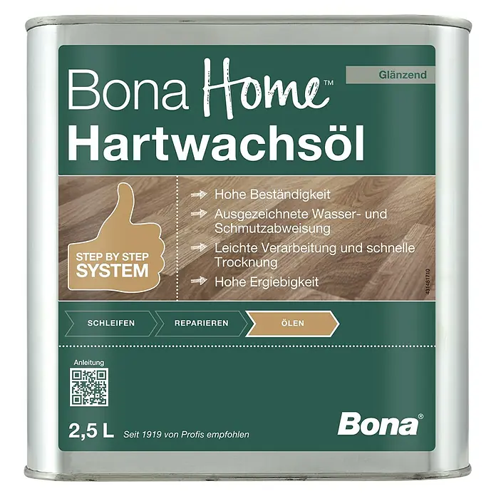 Bona Home Hartwachsöl - 2,5 l, Farblos, Glänzend - Produktbild: Dose Bona Home Hartwachsöl Glänzend, ein Hartwachsöl für die Oberflächenbehandlung von Holzfußböden mit guter Beständigkeit.