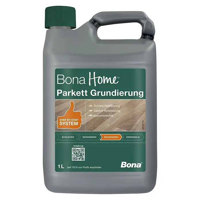 Bona Home Parkett-Grundierung - 1 l, Farblos - Bild einer 1-Liter-Flasche Bona Home Parkett Grundierung, ein Produkt zur Vorbereitung von Parkettböden.