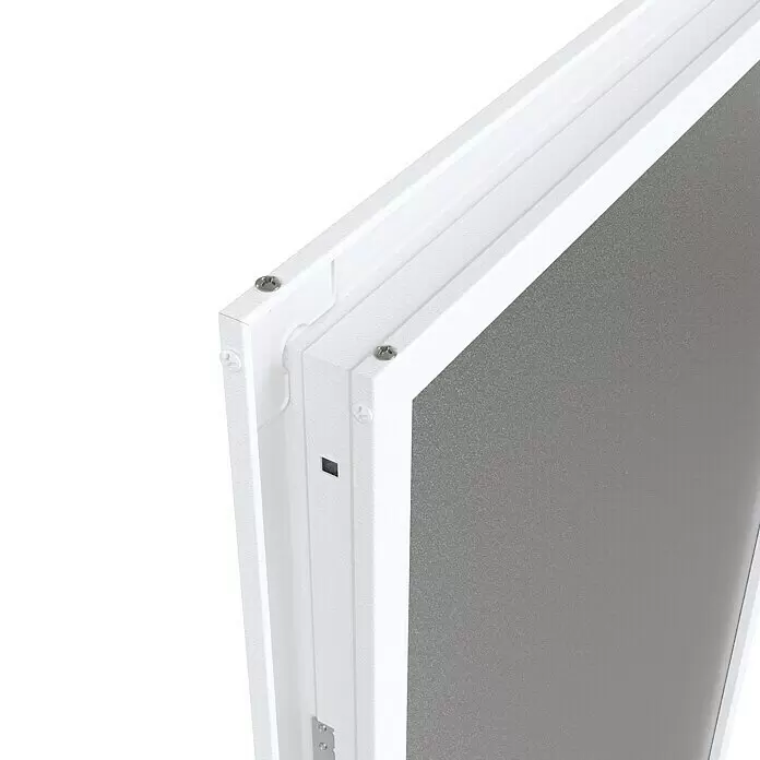 Padilla ZK-Element Classic Plus - 87,5 x 200 cm, DIN Anschlag: Links, Verzinkt - Weißer, texturierter Rahmen mit sichtbaren Schrauben, der eine graue Texturplatte begrenzt.