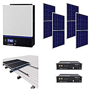 Kit de generación solar aislado de fin de semana (Apto para: Pequeñas tensiones, 2,8 kW, Soporte para chapa + 2 baterías de litio en paralelo)