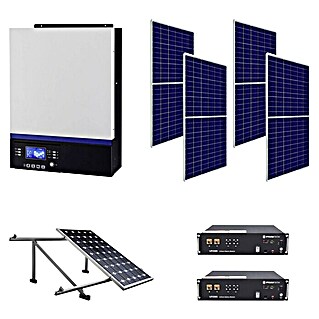 Kit de generación solar aislado de fin de semana (Apto para: Pequeñas tensiones, 3 kW, Soporte inclinado + 2 baterías de litio en paralelo)