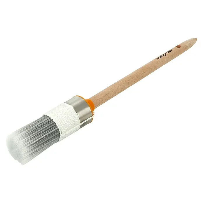 swingcolor Ringpinsel - Größe Pinsel: 6, Mischborsten - Pinsel der Marke Swingcolor mit Holzgriff, ideal für präzise Anstriche und feine Malerarbeiten, präsentiert auf schwarzem Hintergrund.