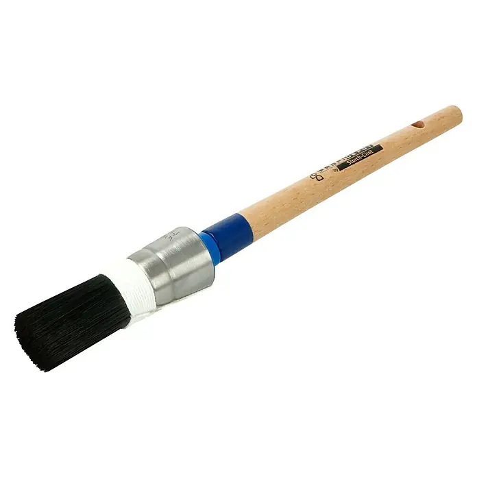 Profi Depot by Storch-Ciret Ringpinsel - Größe Pinsel: 4, Mischborsten, Holz, Schwarz - Ein Detailansicht eines Storch-Ciret Profi-Depot Heizkörperpinsel mit Rundborsten und einem Holzgriff, ideal für präzise Malerarbeiten.