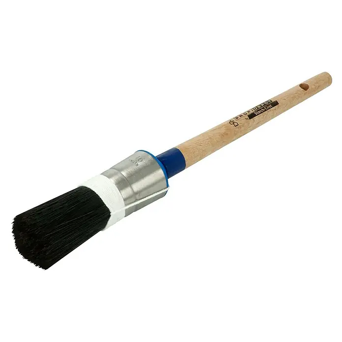 Profi Depot by Storch-Ciret Ringpinsel - Größe Pinsel: 6, Mischborsten, Holz, Schwarz - Rundpinsel der Marke PROFIDEPOT by Storch-Ciret, ideal für präzise Malerarbeiten. Der Pinsel hat einen Holzgriff, blaue Manschette und schwarze Borsten.