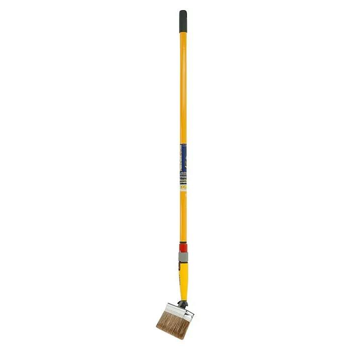 Bondex Flächenstreicher-Set - Breite Borsten: 140 mm, Auszugslänge: 95 cm - 160 cm - Abbildung einer gelben Heizkörperbürste mit einem schwarzen Griff. Ideal für die Reinigung schwer zugänglicher Stellen.