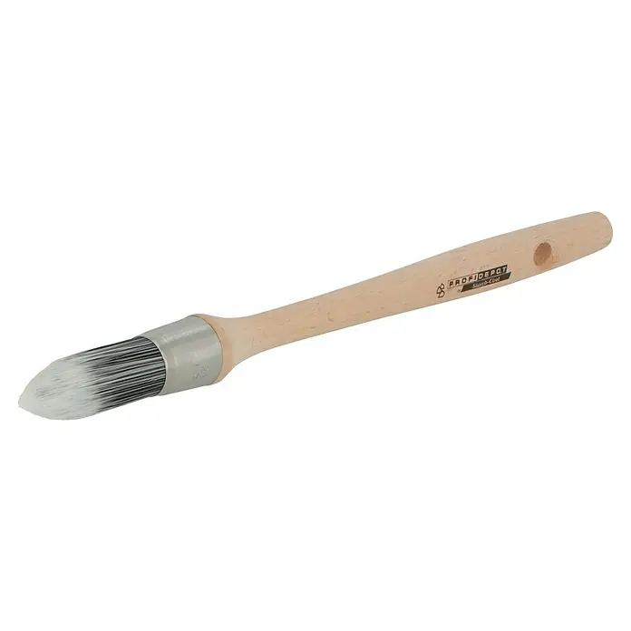 Profi Depot by Storch-Ciret Ringpinsel - Größe Pinsel: 4, Mischborsten, Holz, Schwarz/Weiß - Detailaufnahme eines ProfiDepot-Streichpinsels mit hellem Holzgriff und weißen Borsten, ideal für präzise Farbaufträge.