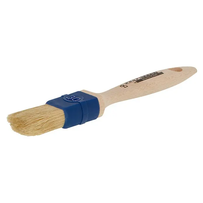 Profi Depot by Storch-Ciret Flachpinsel - Breite Borsten: 30 mm, Mischborsten, Holz - Pinsel der Marke Profi Depot Storch-Ciret mit blauem Band und hellem Holzgriff, ideal zum Malen und Lackieren verschiedener Oberflächen.