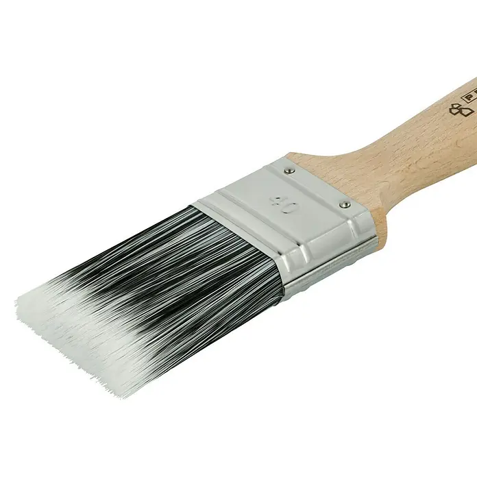 Profi Depot by Storch-Ciret Lackierpinsel - Breite Borsten: 40 mm, Holz, Stärke Borsten: 9 mm - Detailaufnahme eines Pinsel mit Holzgriff und weißen Borsten, ideal für präzise Malerarbeiten.