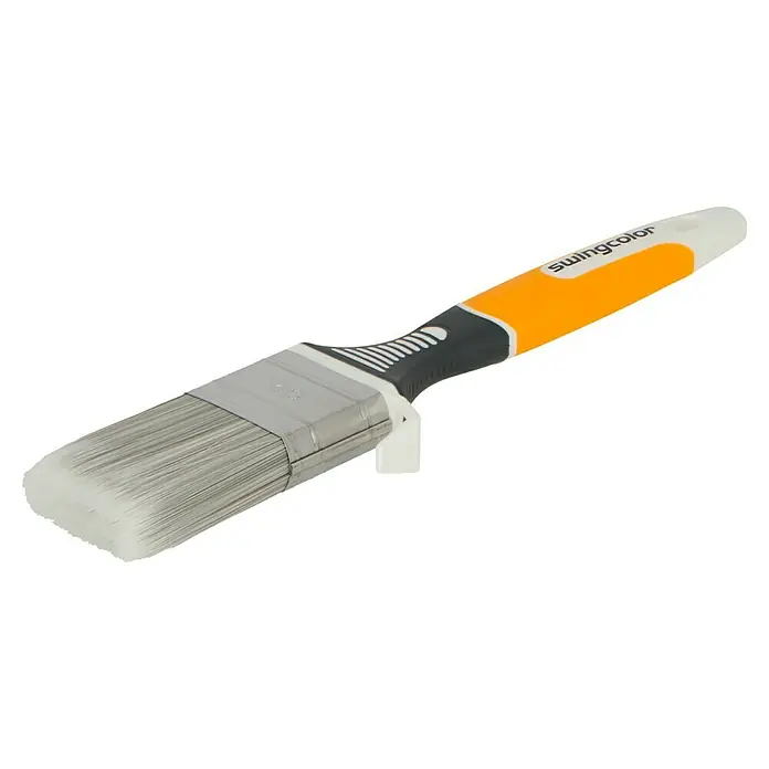 swingcolor Lackierpinsel 2K - Breite Borsten: 40 mm, Mischborsten, Kunststoff - Ein Pinsel der Marke Swingcolor mit einem orangefarbenen Griff und grauen Borsten, ideal für präzise Anstriche und Farbarbeiten.