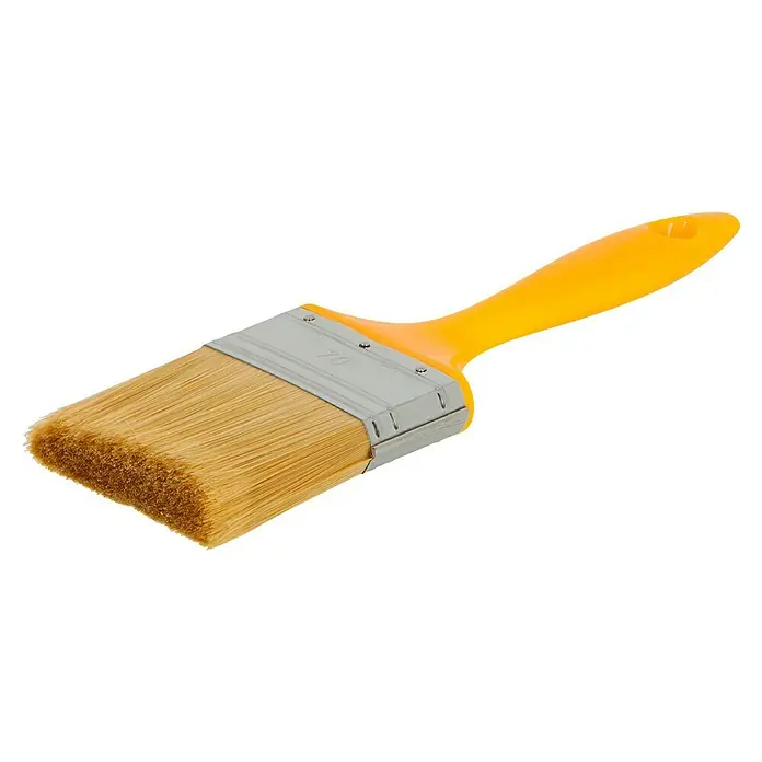 Lackierpinsel - Breite Borsten: 70 mm, Kunstborsten, Kunststoff - Pinsel mit gelbem Griff und hellem Borstenkopf, ideal für präzise Anstriche und vielseitige Farbaufträge.