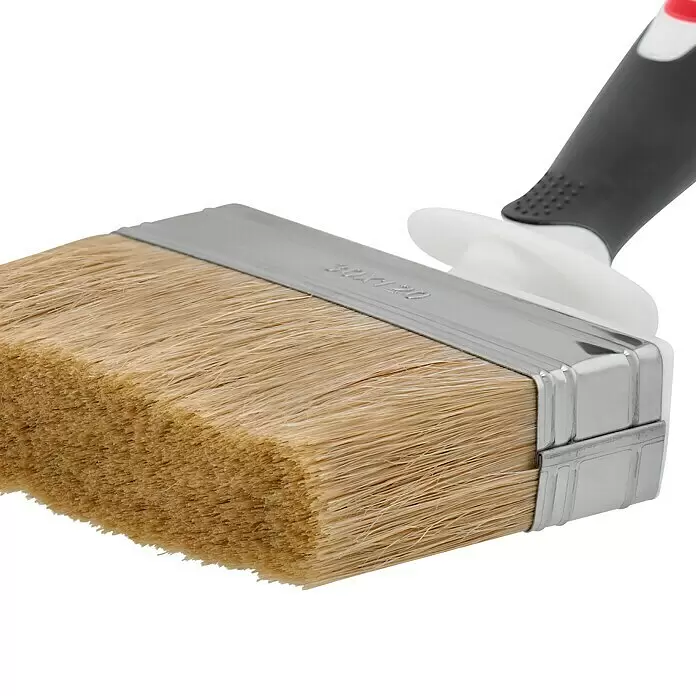 swingcolor Flächenstreicher 3K - Breite Borsten: 120 mm, Art Borsten: Mischborsten, Material Griff: Kunststoff - Breiter Pinsel mit hellbraunen Borsten, silberner Metallzwinge und ergonomischem weiß-dunkelgrauem Griff.