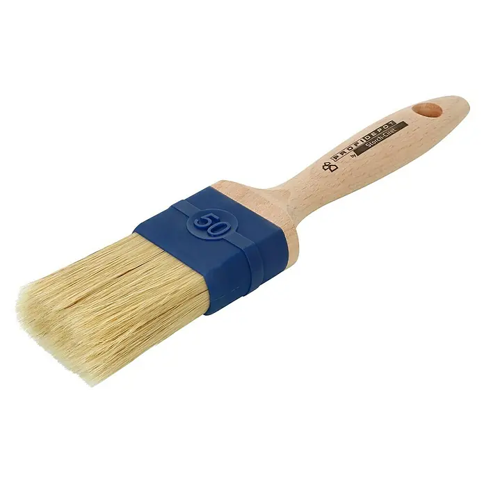 Profi Depot by Storch-Ciret Flachpinsel - Breite Borsten: 50 mm, Mischborsten, Holz - Produktbild eines ProfiDepot Storch-Ciret Malpinsels mit blauem Griff und hellen Borsten, ideal für präzise Malerarbeiten und professionelle Ergebnisse.