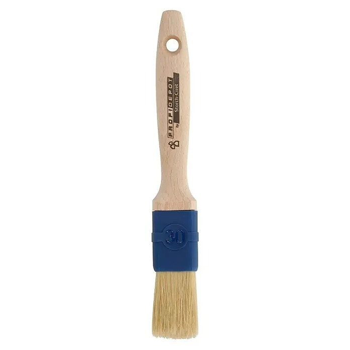 Profi Depot by Storch-Ciret Flachpinsel - Breite Borsten: 30 mm, Mischborsten, Holz - Pinsel mit Holzgriff und blauer Halterung mit der Zahl 30, ideal zum Auftragen von Farben und Lacken. Für präzise und saubere Ergebnisse.