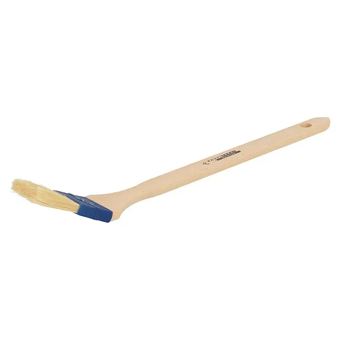 Profi Depot by Storch-Ciret Eckenstreicher - Breite Borsten: 50 mm, Mischborsten, Holz, 41 cm - Hier ist ein Pinsel mit einem gebogenen Holzgriff und blauen Borstenhalter, ideal für schwer zugängliche Stellen.