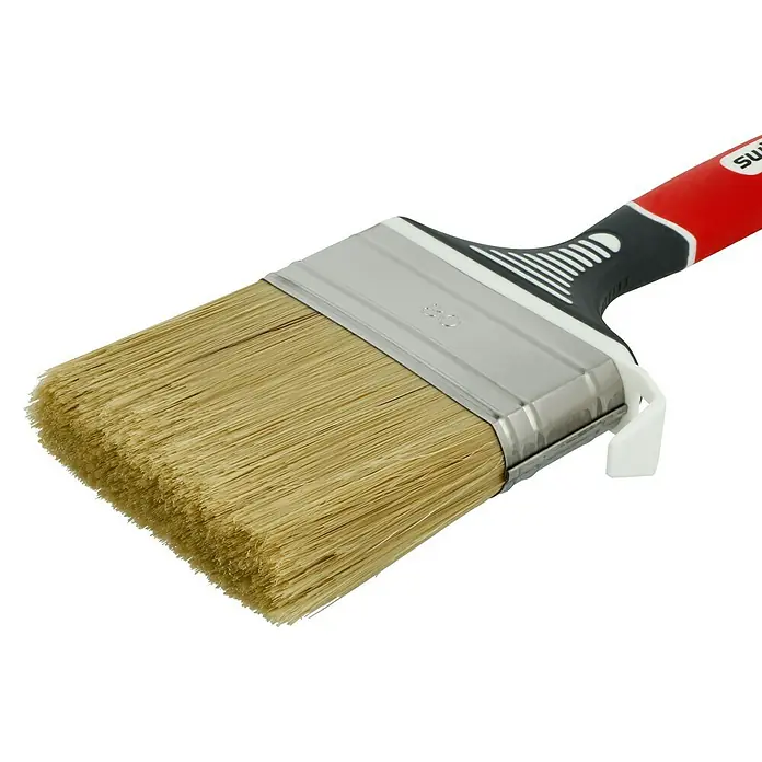 swingcolor Flachpinsel 3K - Breite Borsten: 80 mm, Mischborsten, Kunststoff - Detailansicht eines Malpinsels mit Borsten und rotem Griff, ideal für präzise Malerarbeiten und professionelle Ergebnisse.