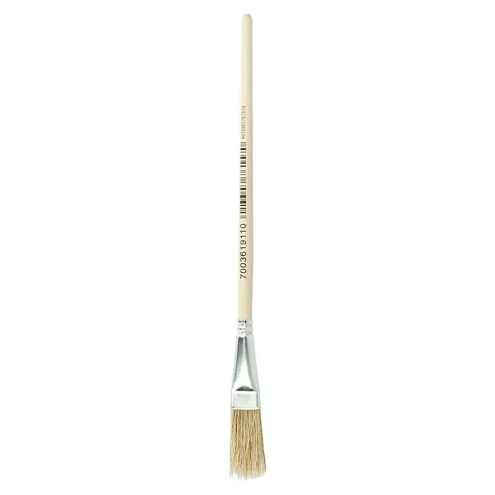 Universal-Pinsel - Größe Pinsel: 10, Chinaborsten, Holz - Nahaufnahme eines Pinsel mit hellem Holzgriff, silberner Zwinge und hellen Borsten, ideal zum Malen und für Bastelarbeiten.