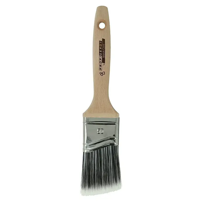 Profi Depot by Storch-Ciret Beschneidepinsel - Breite Borsten: 50 mm, Mischborsten, Holz - Pinsel von Profidepot by Storch-Ciret, Holzgriff mit Aufhängeloch, silberne Zwinge mit der Zahl 50 und schwarze Borsten mit weißen Spitzen.