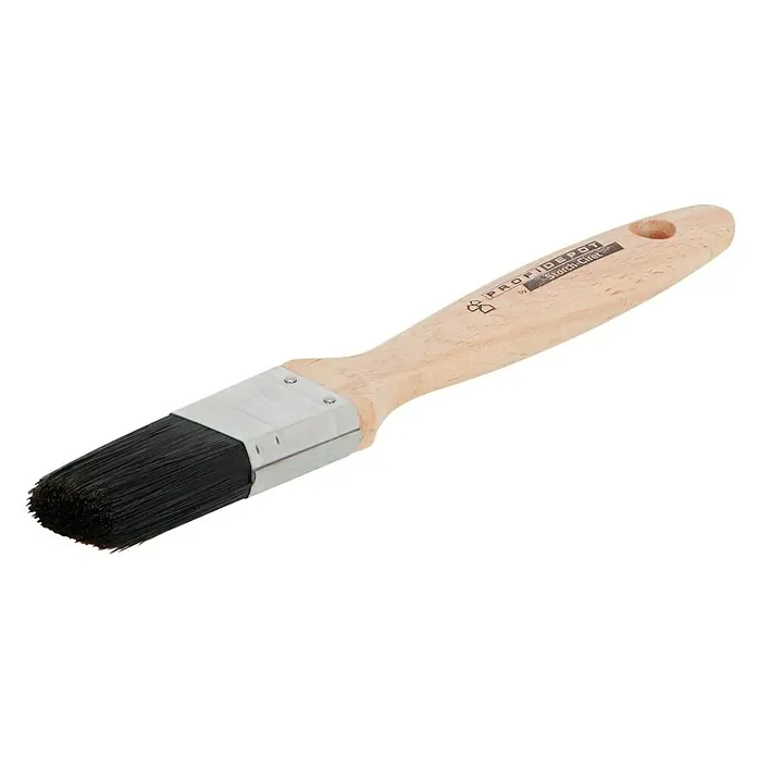 Profi Depot by Storch-Ciret Flachpinsel - Breite Borsten: 30 mm, Mischborsten, Holz, Schwarz - Abbildung eines PROFIDEPOT-Pinsels von Storch-Ciret, ideal für präzise Malerarbeiten. Der Pinsel hat einen Holzgriff und schwarze Borsten.