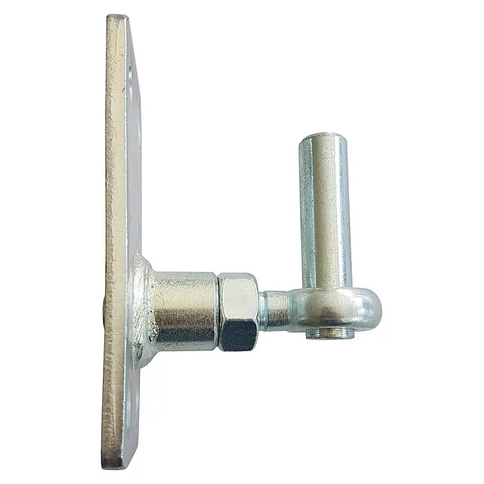 Stabilit Gozne - L x An x Al: 5 x 50 x 100 mm, Diámetro mandril: 13 mm, Ajustable: 0 mm - 20 mm - Primer plano de una bisagra metálica para puertas, diseñada para fijaciones robustas y fiables.