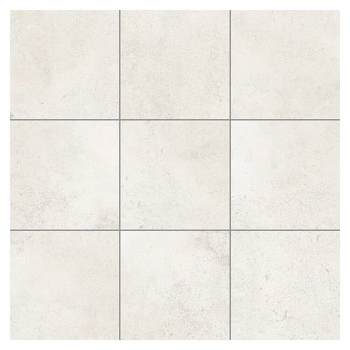 Art-Tec by Palazzo Feinsteinzeugfliese - 80 x 80 cm, Offwhite, Schimmernd - Nahaufnahme von hellen Keramikfliesen mit dezentem Muster und grauen Fugenlinien, ideal für moderne Innenräume.