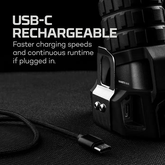 Nebo Tools Linterna Luxtreme SL25R - 9,3 x 6 x 18 cm, 500 lm, IP67 - Lámpara recargable USB-C con base magnética. Carga más rápida para un tiempo de ejecución continuo cuando está enchufada.