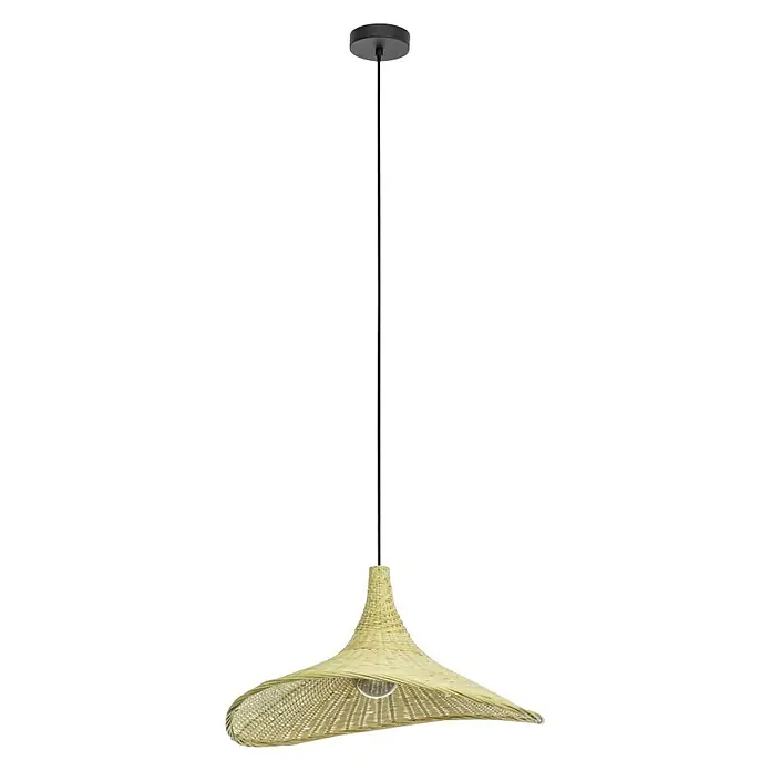 Eglo Lámpara colgante redonda Haxey - 40 W, Ø x Al: 50 x 110 cm, Madera, E27 - Lámpara colgante moderna con pantalla de ratán tejido, creando iluminación cálida y natural en cualquier habitación.