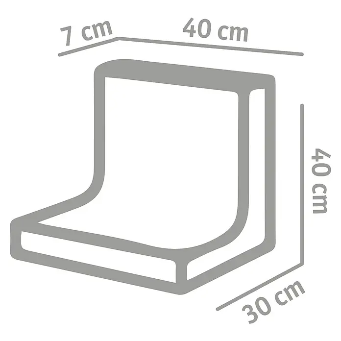 Diephaus L-Stein - 40 cm, 40 cm, Stärke: 7 cm, Grau - Darstellung eines L-förmigen Ecksofas mit Abmessungen, perfekt für eine stilvolle und platzsparende Wohnraumgestaltung.