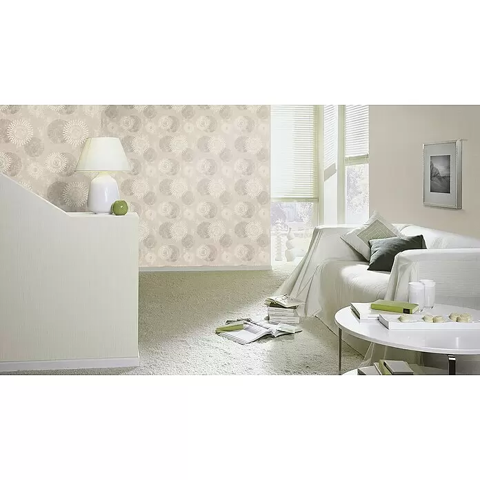Rasch Tapetenwechsel 2 Vliestapete Kreise - Taupe hell, Grafisch, 10,05 x 0,53 m - Stimmungsaufnahme
