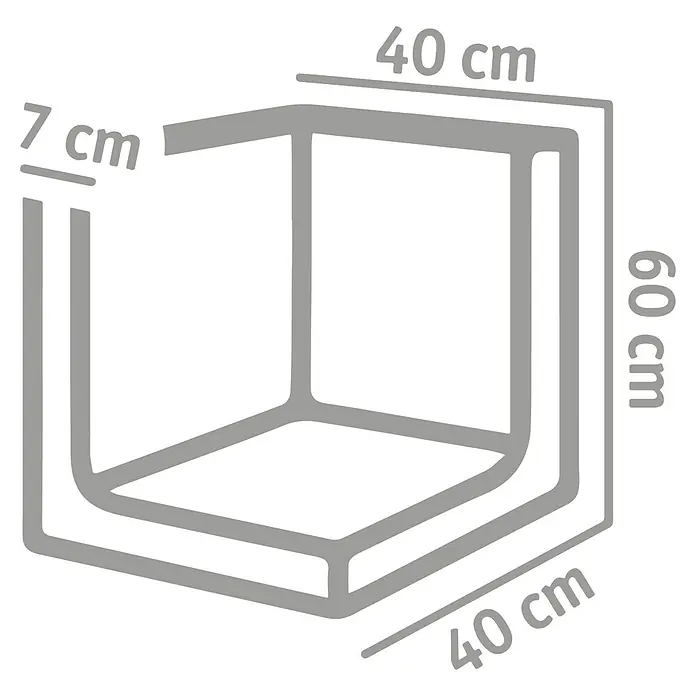 Diephaus L-Stein Außenecke - 60 cm, 40 cm, Stärke: 7 cm, Grau - Eine perspektivische Darstellung einer Duschkabine mit den Maßen 40 x 40 x 60 cm und einer Profilstärke von 7 cm.