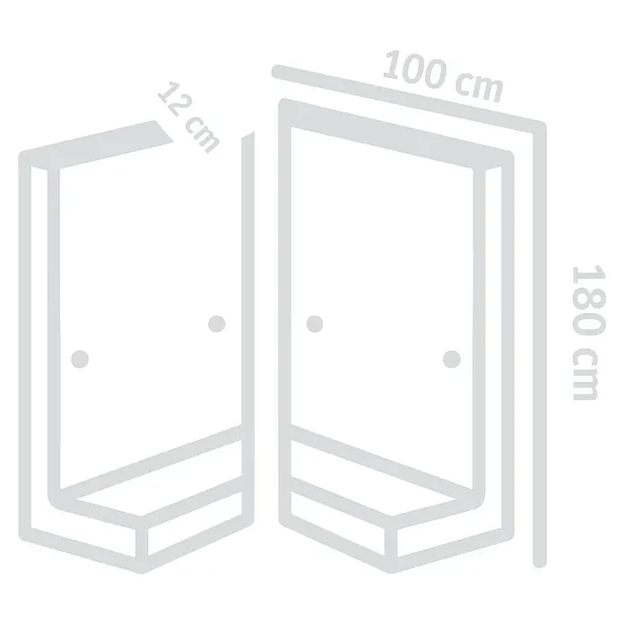 Diephaus L-Stein Außenecke - 180 cm, 100 cm, Stärke: 12 cm, Grau - Abbildung einer Duschkabine mit den Maßen 180 cm Höhe, 100 cm Breite und 12 cm Tiefe.