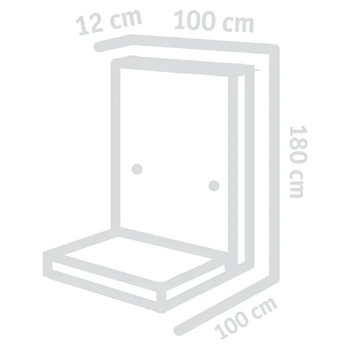 Diephaus L-Stein - 180 cm, 100 cm, Stärke: 12 cm, Grau - Eine Ansicht der Maße der Duschbank, die 180 cm hoch, 100 cm breit und 12 cm tief ist. Ideal für sicheres und bequemes Duschen.