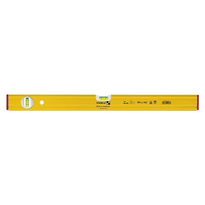 Stabila Wasserwaage 80 AS - Länge: 60 cm, Anzahl Libellen: 2 Stk. - Gelbe Stabila Wasserwaage Typ 80 AS, 60 cm / 24 Zoll lang. Das Messwerkzeug ist für Handwerker und Heimwerker unverzichtbar.