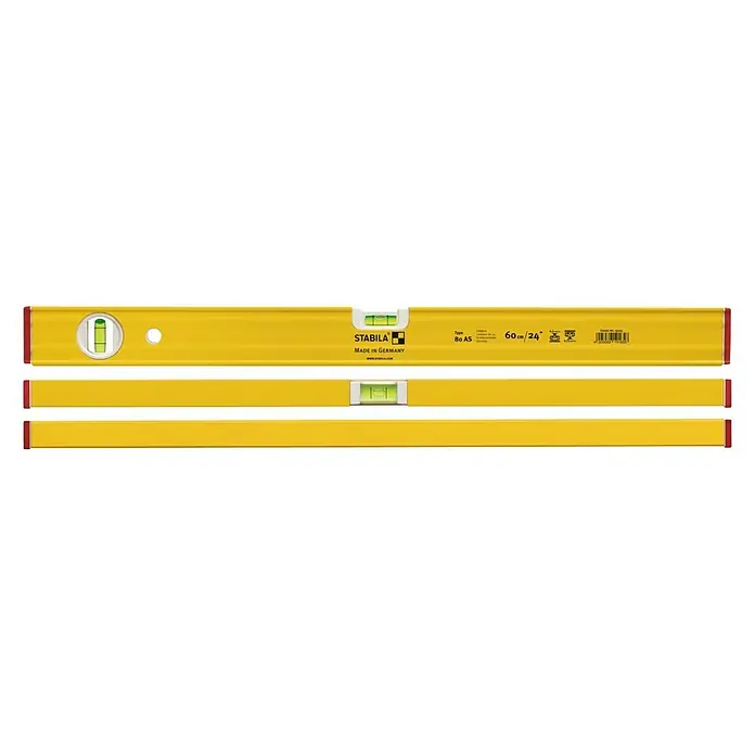 Stabila Wasserwaage 80 AS - Länge: 60 cm, Anzahl Libellen: 2 Stk. - Wasserwaage Stabila Typ 80 AS, 60 cm lang, in Gelb, mit einer horizontalen und einer vertikalen Libelle für präzise Messungen.
