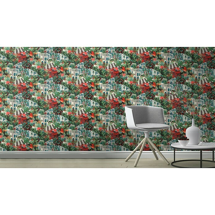 Rasch Tropical House Vliestapete Landschaft (Ziegelrot, Floral, 10,05 x 0,53 m) | BAUHAUS