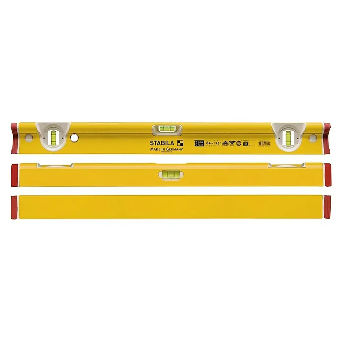 Stabila Wasserwaage Typ R-300 - Länge: 122 cm, Anzahl Libellen: 3 Stk. - Gelbe Stabila Wasserwaage mit roten Endkappen. Ideal für präzise Messungen, robust und zuverlässig für Profis und Heimwerker.