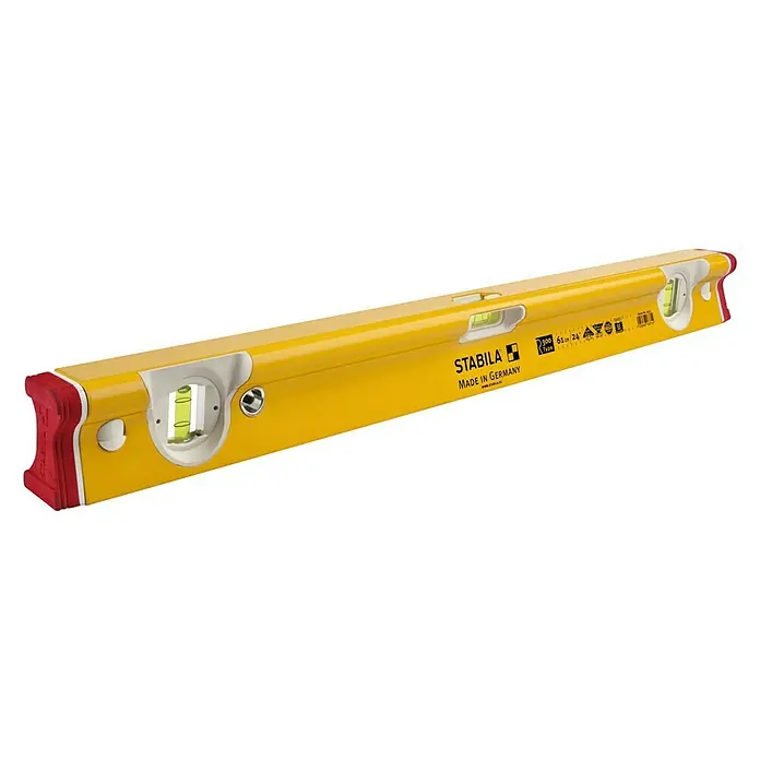 Stabila Wasserwaage Typ R-300 - Länge: 122 cm, Anzahl Libellen: 3 Stk. - Die Stabila Wasserwaage, ein gelbes Präzisionswerkzeug für exakte Messungen im Bau und Handwerk, gefertigt in Deutschland mit hoher Genauigkeit.
