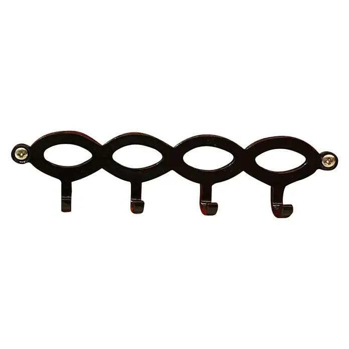 Häfele SchlüsselbrettB x H: 150 x 5 mm, 4 Haken, Schwarz - Schwarzer Wandhaken mit vier Haken und geschwungenem Design zur Aufbewahrung von Kleidung oder Accessoires.