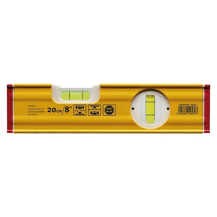 Stabila Wasserwaage TYPE 80 AS - Länge: 20 cm, Anzahl Libellen: 2 Stk. - Wasserwaage von Stabila, 20 cm lang, mit zwei Libellen und Anti-Rutsch-Funktion für präzises Nivellieren.